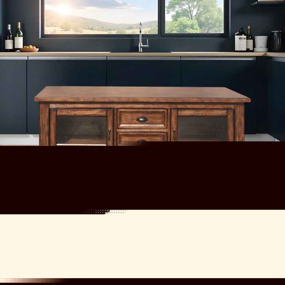58" Rustic Brown Rolling Kitchen Cart With Storage