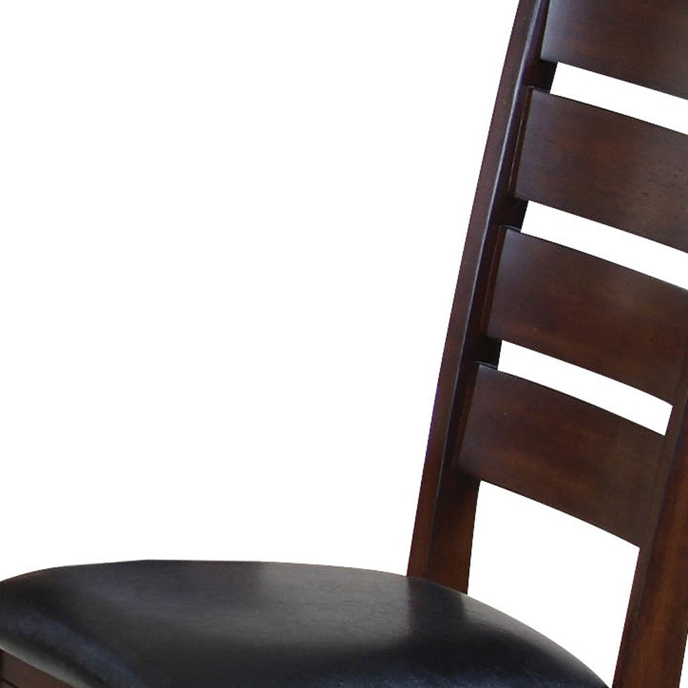 Set Of Two Black Upholstered Faux Leather Slat Back Side Chairs