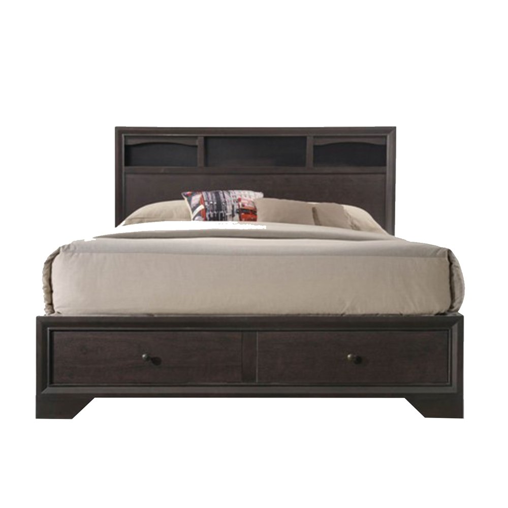 Espresso Solid Wood Queen Bed Frame With Drawers