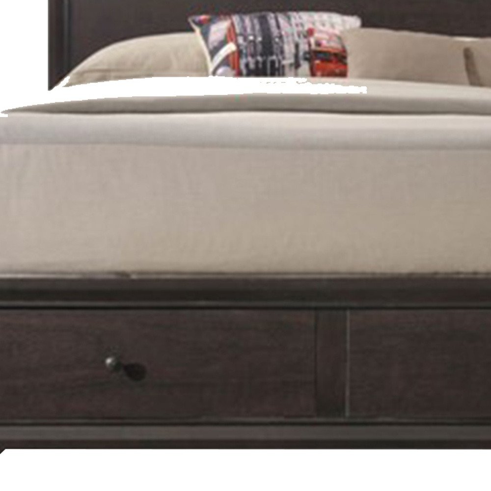 Espresso Solid Wood Queen Bed Frame With Drawers