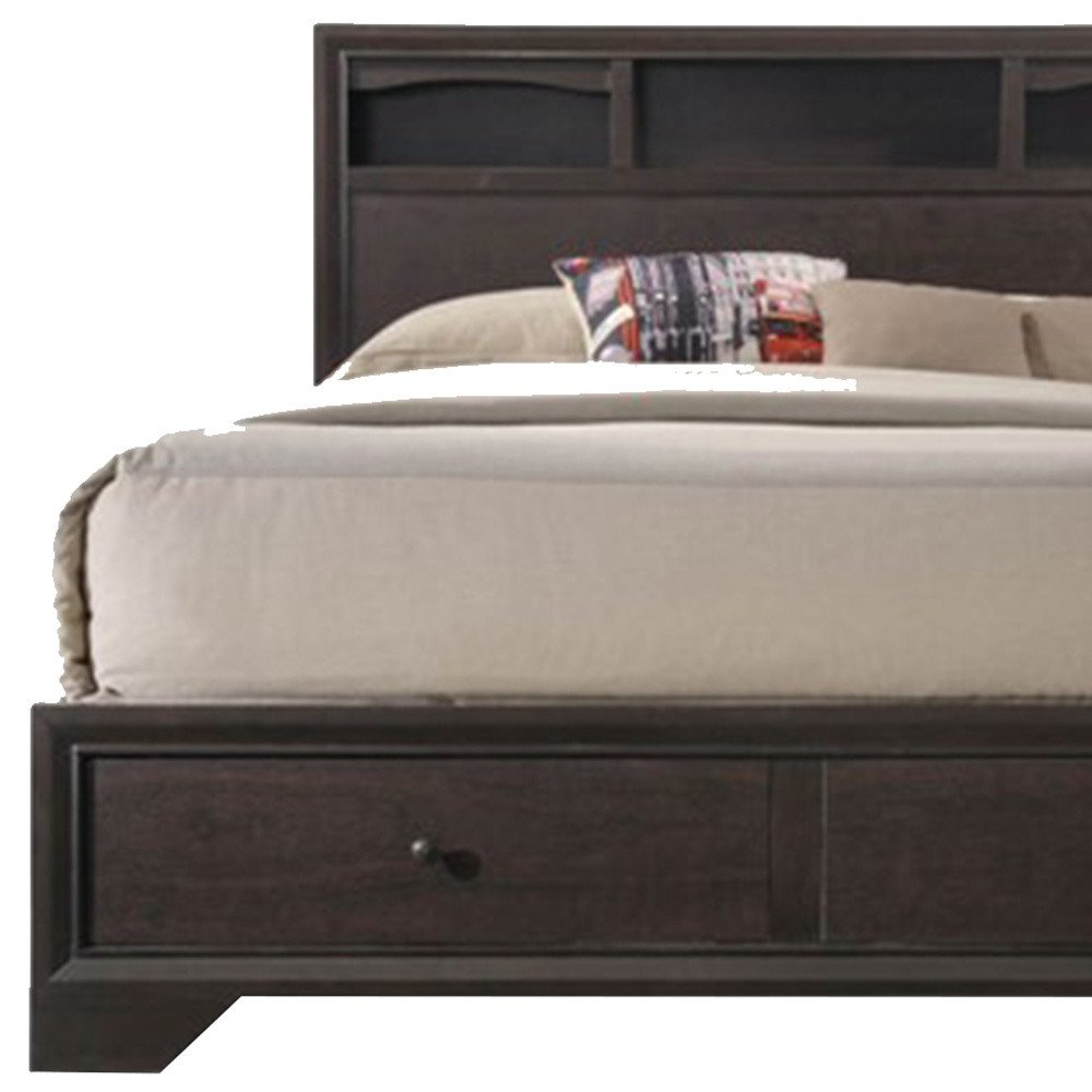 Espresso Solid Wood Queen Bed Frame With Drawers