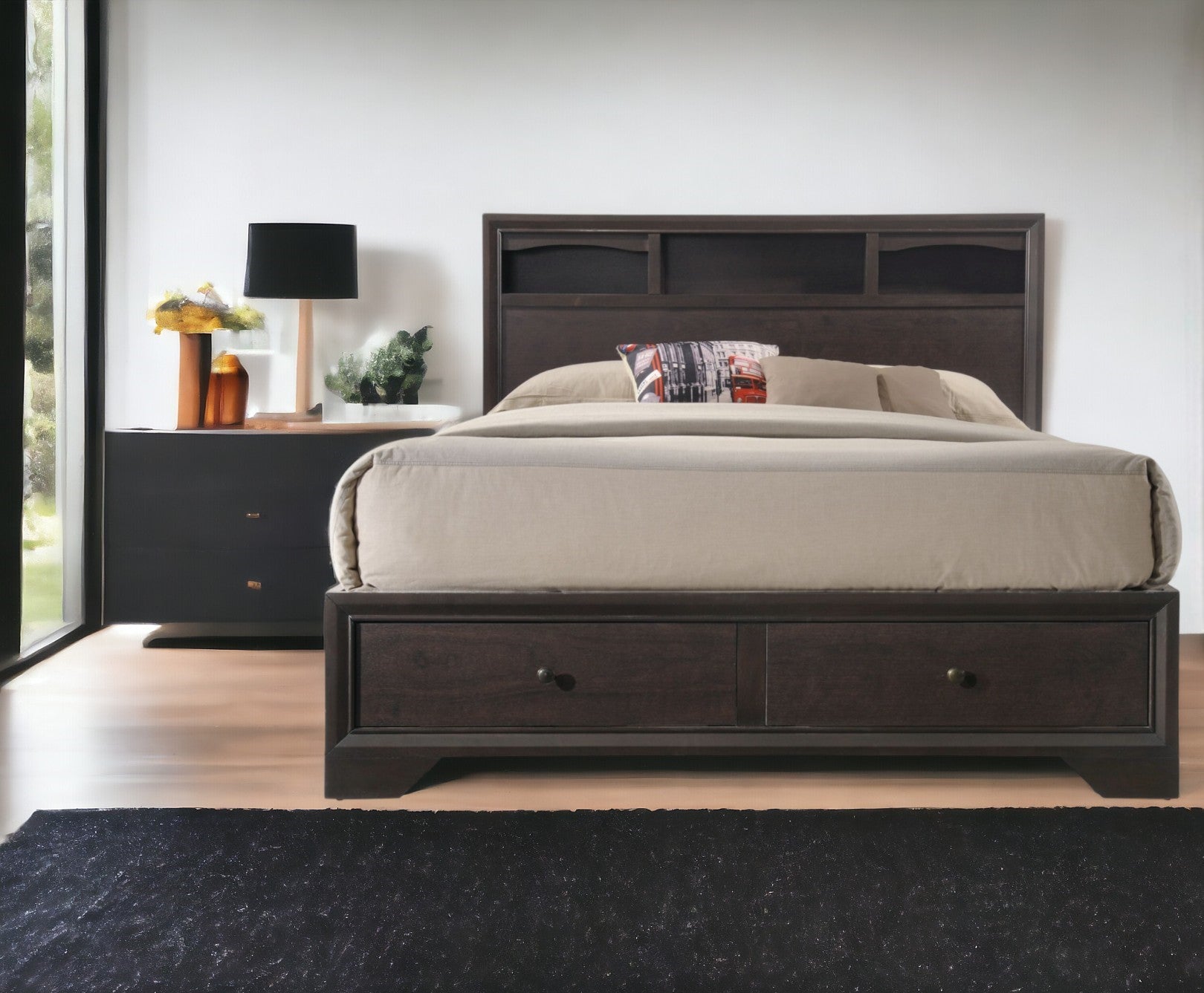 Rich Espresso Finish Queen Bed With Storage