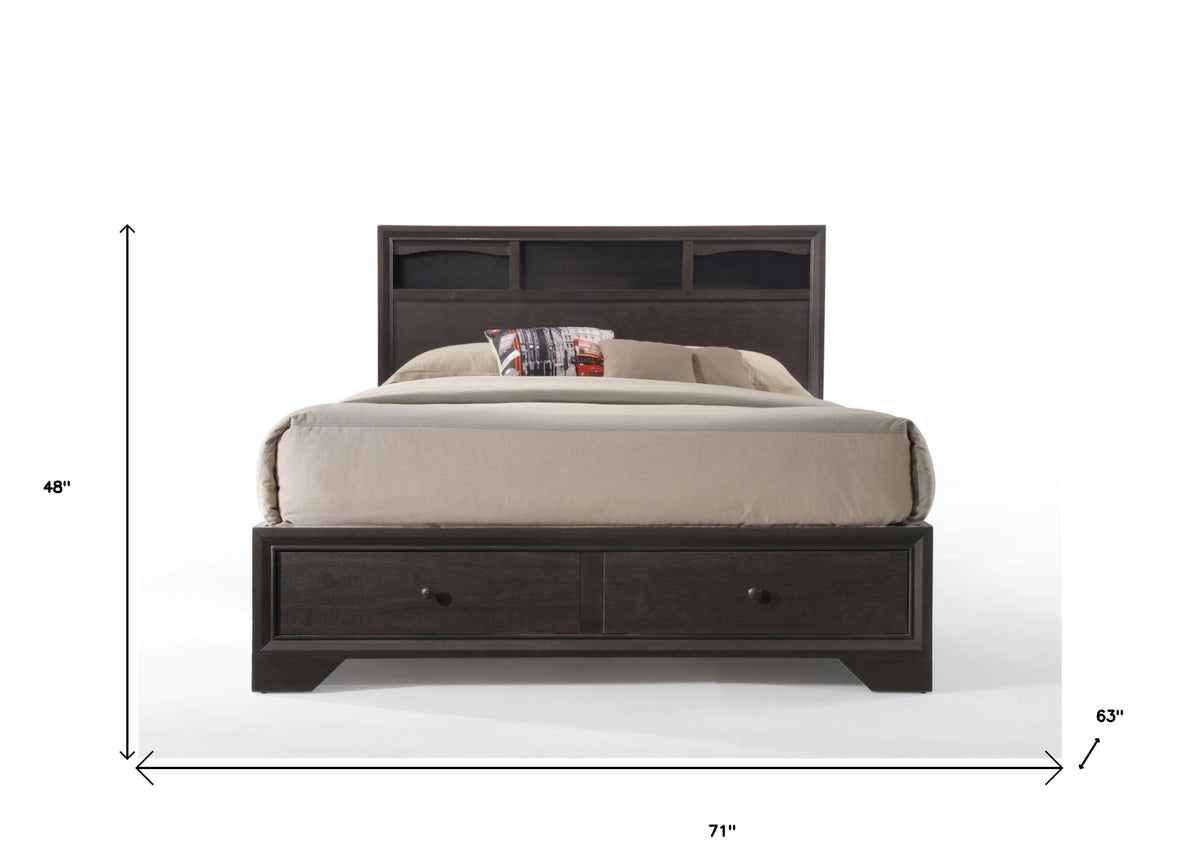 Espresso Solid Wood Queen Bed Frame With Drawers