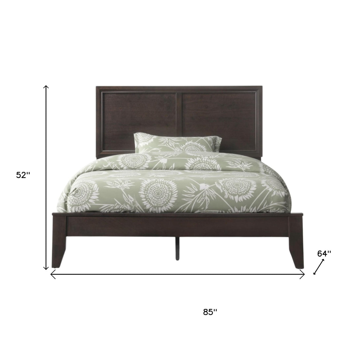Espresso Inlaid Panels Wood Queen Bed Frame