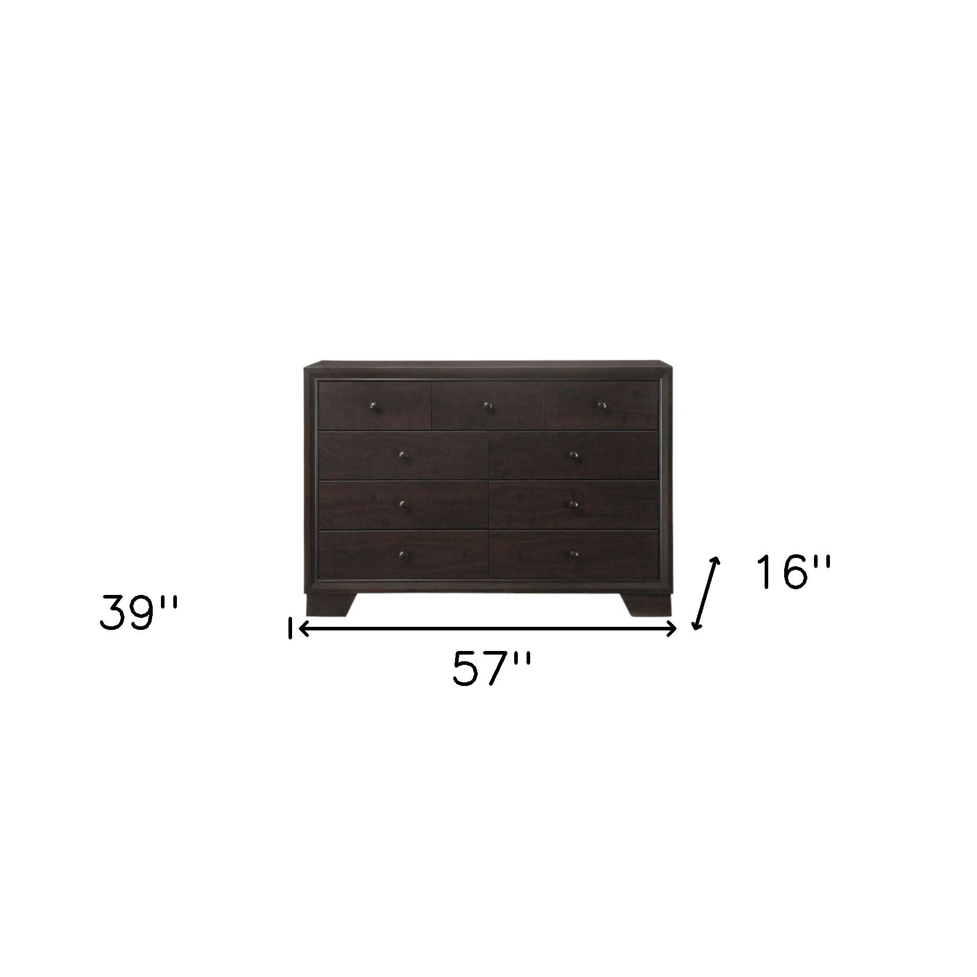 57" Espresso Wood Nine Drawer Double Dresser