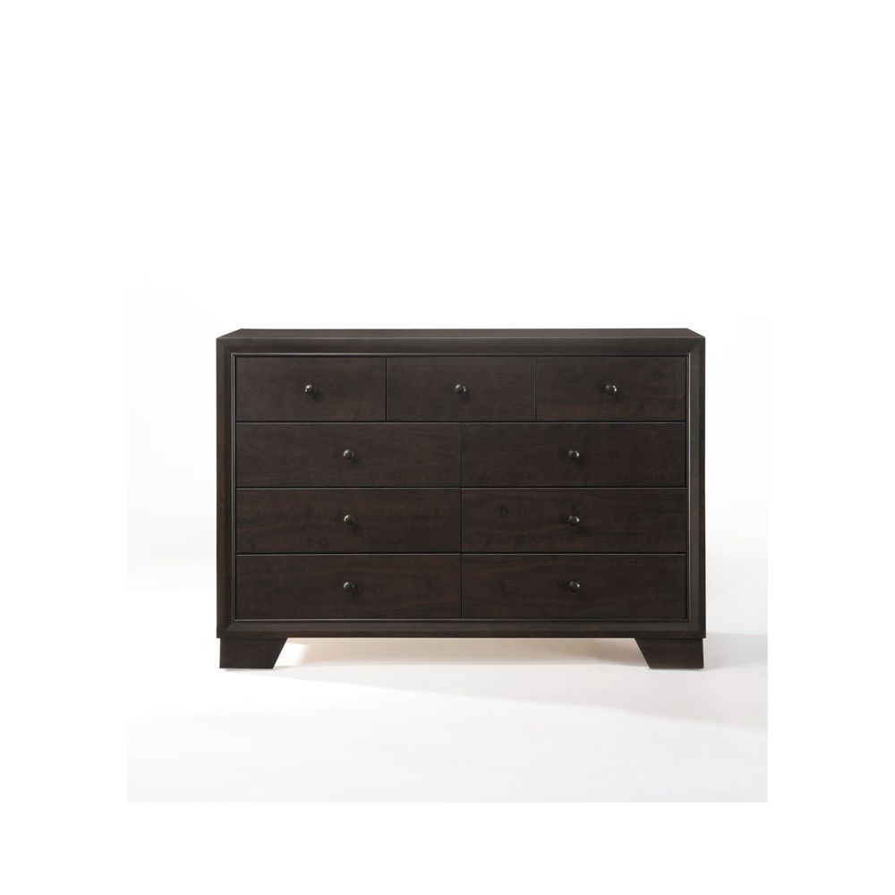 57" Espresso Solid and Manufactured Wood Nine Drawer Double Dresser