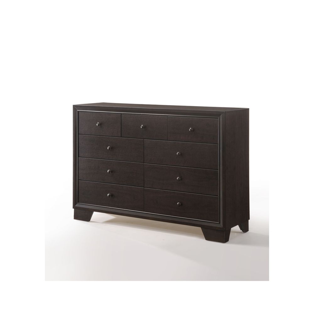 57" Espresso Solid and Manufactured Wood Nine Drawer Double Dresser