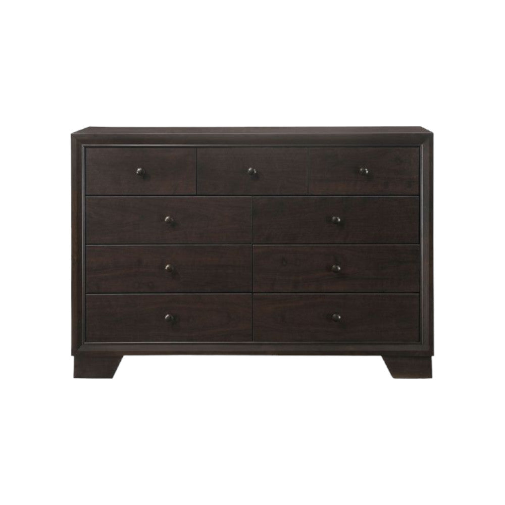 57" Espresso Wood Nine Drawer Double Dresser