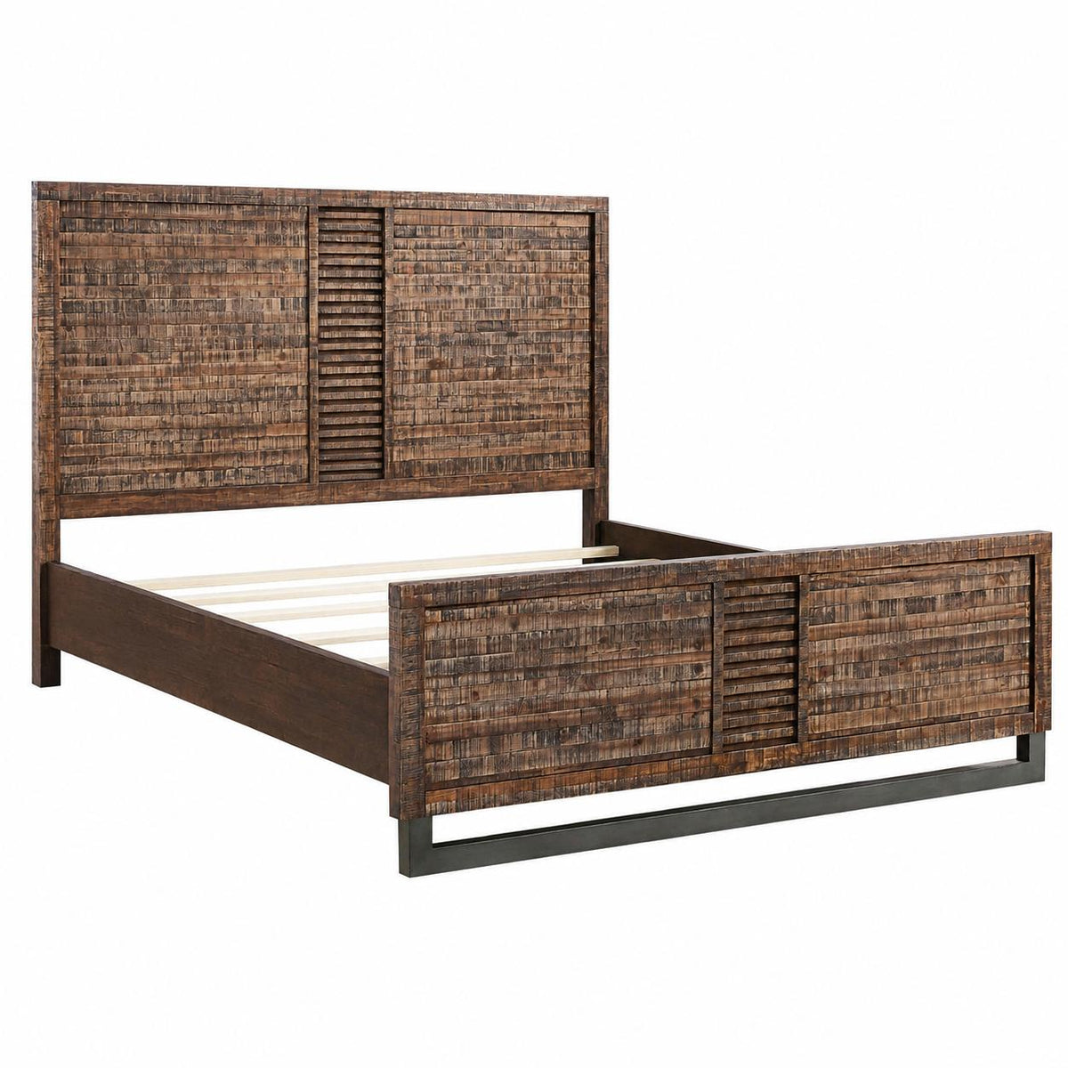 Brown And Black Shiplap Textured Solid Wood Queen Bed Frame