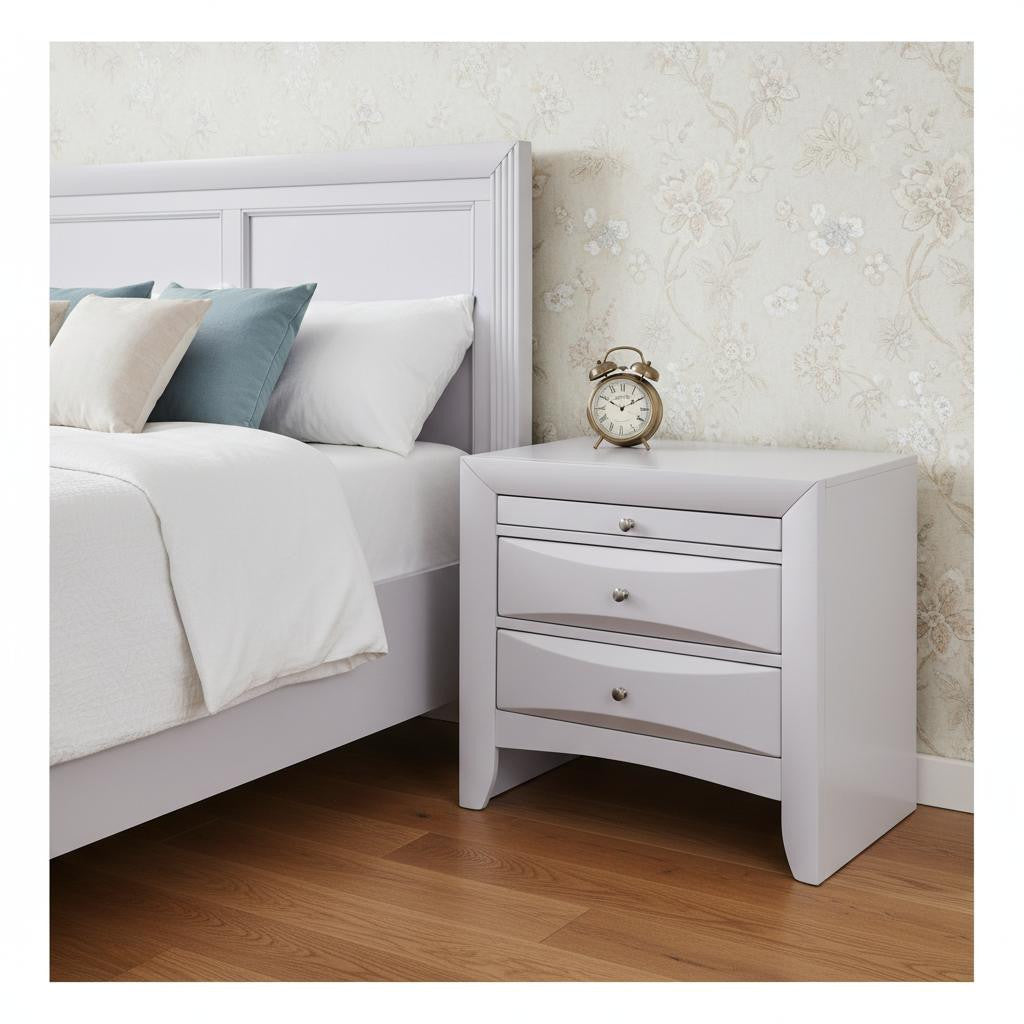 Elegant White 3 Drawer Nightstand