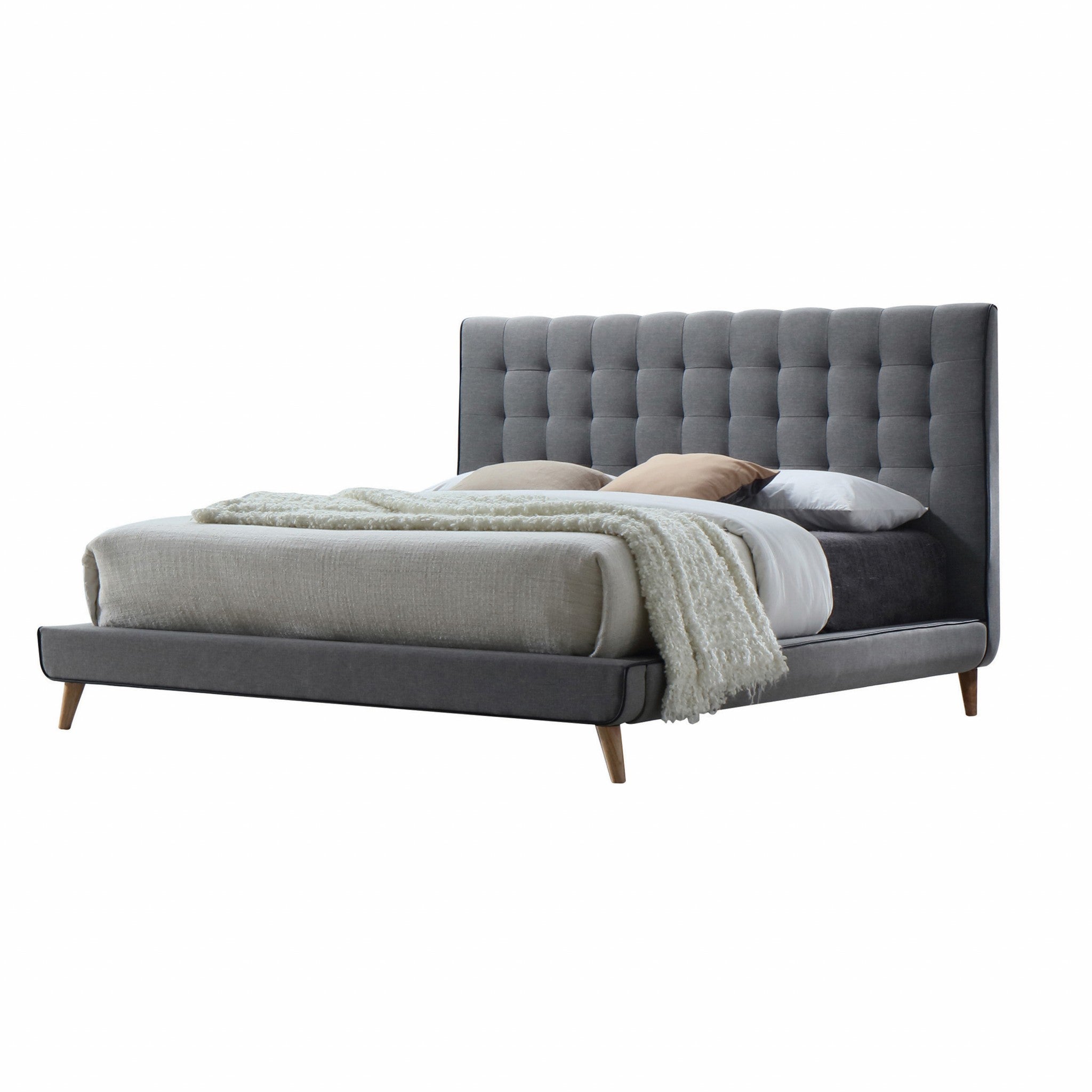 Light Gray Queen Tufted Upholstered Linen Bed Frame