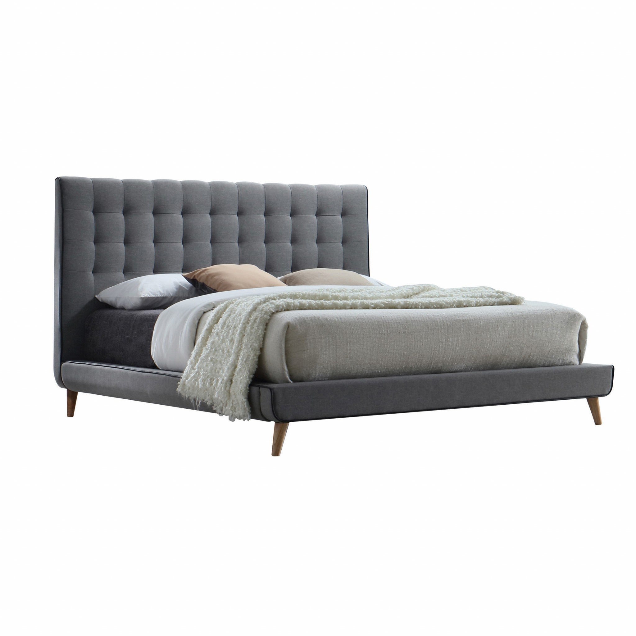 Light Gray Queen Tufted Upholstered Linen Bed Frame