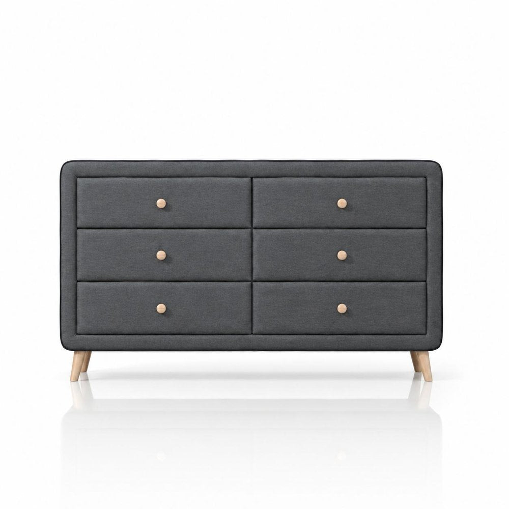 43" Light Gray Solid Wood Six Drawer Dresser