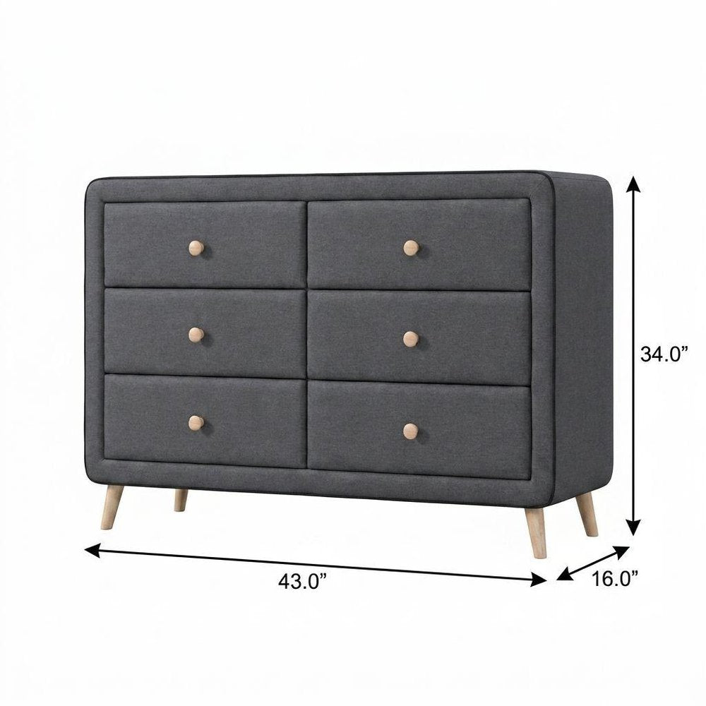 43" Light Gray Solid Wood Six Drawer Dresser