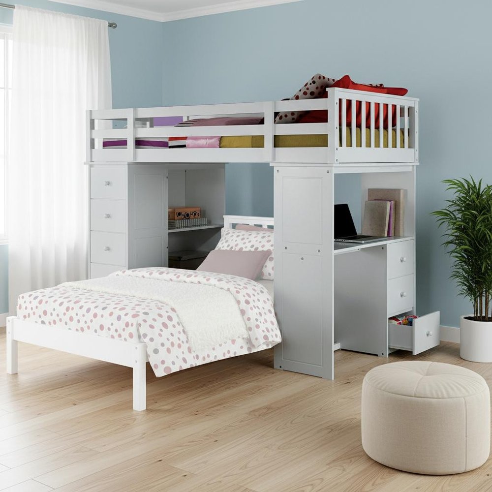 66" White Five Tier Standard Bookcase With Five Drawers