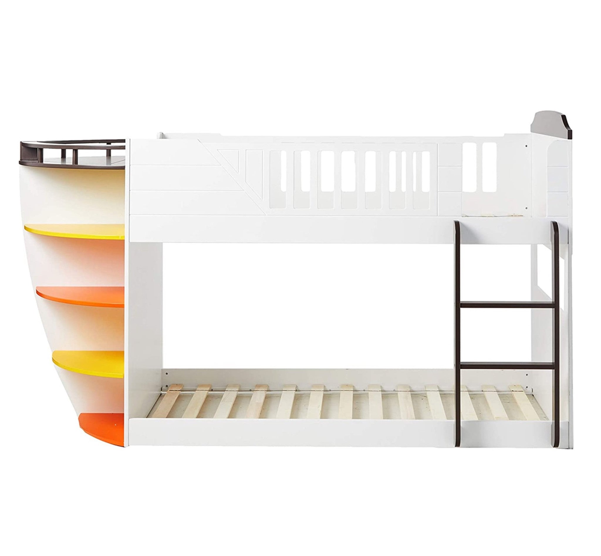 100" X 41" X 57" White And Chocolate Twin Over Twin Bunk Bed With Storage Shelf