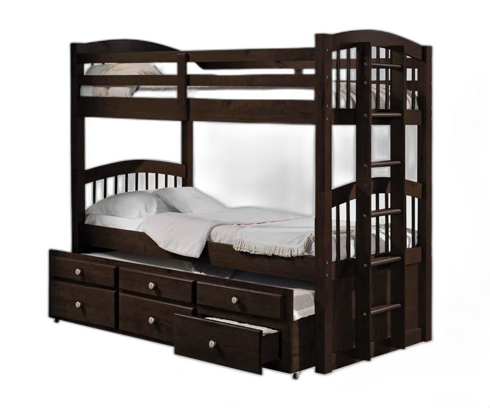 80" X 41" X 71" Espresso Twin Over Twin Bunk Bed And Trundle With 3 Drawers