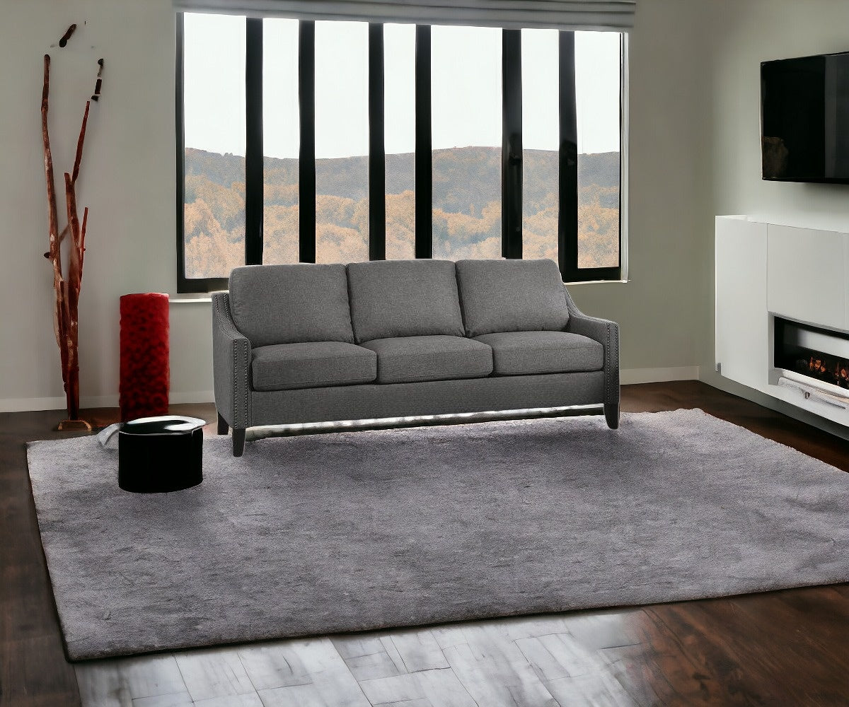 68" Gray Linen Sofa With Black Legs