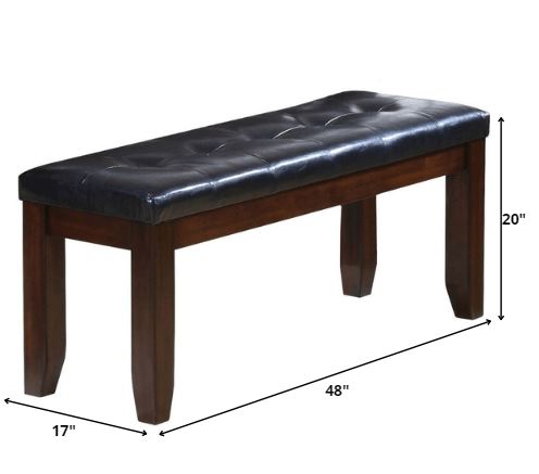 48" Black and Espresso Faux Leather Upholstered Bench