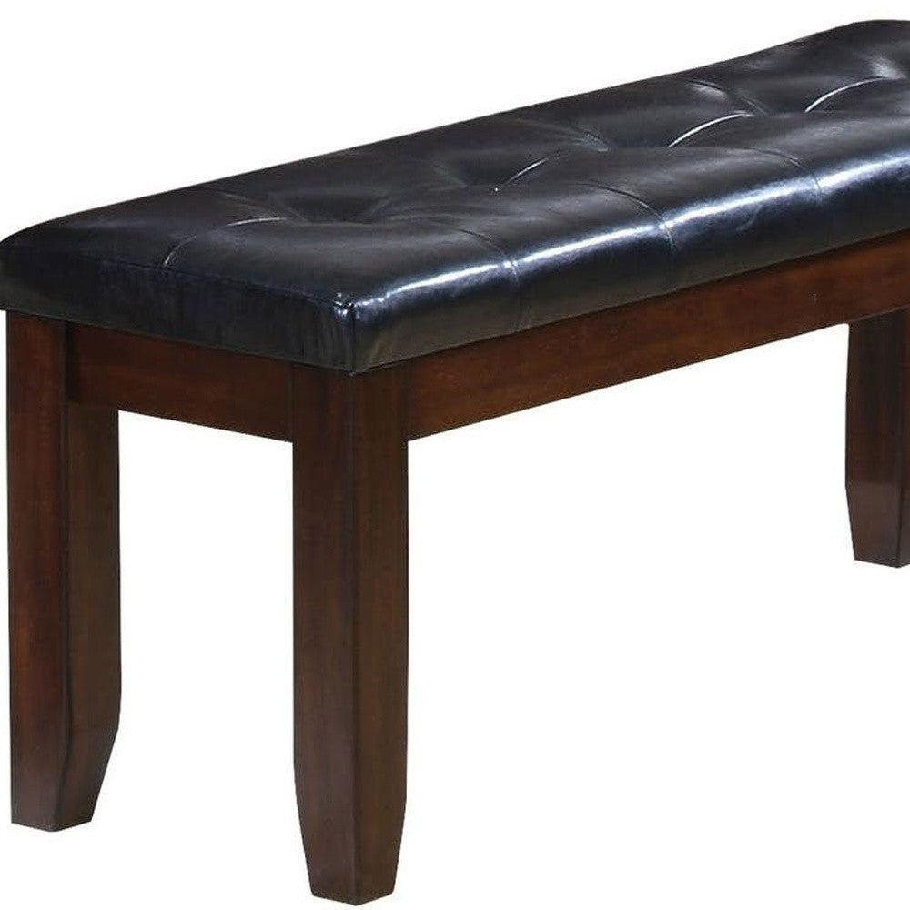 48" Black and Espresso Faux Leather Upholstered Bench