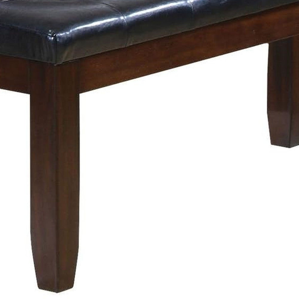 48" Black and Espresso Faux Leather Upholstered Bench