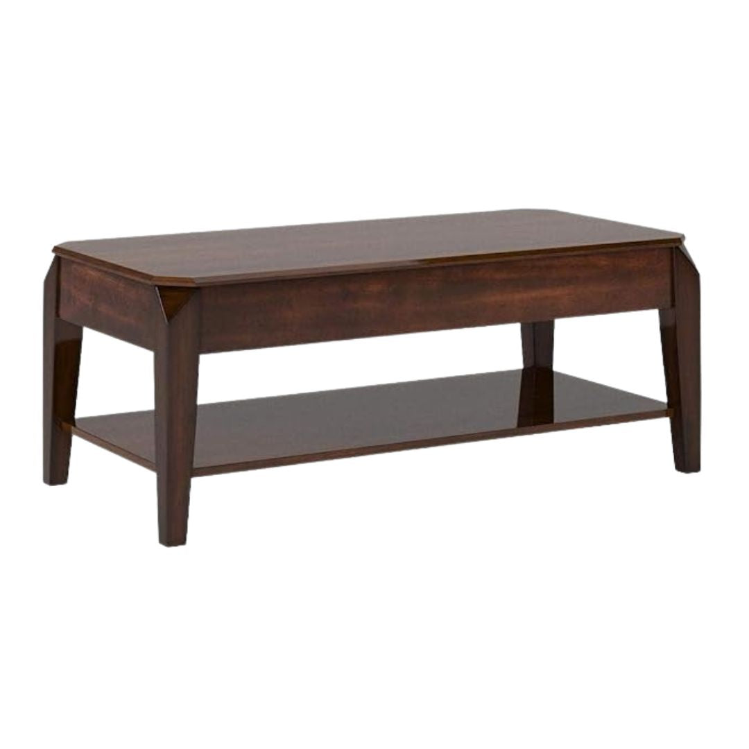 47" Dark Brown Lift Top Coffee Table With Shelf