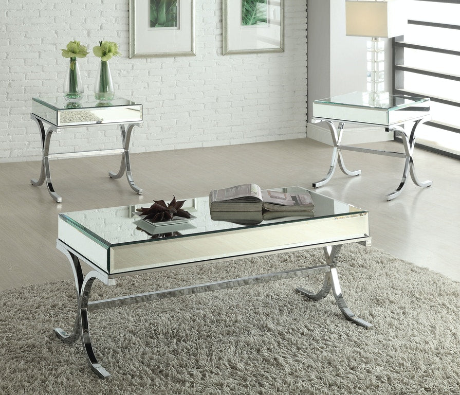 22" Silver And Clear Glass Square Mirrored End Table