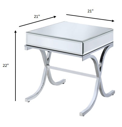 22" Stainless And Clear Glass Mirrored End Table