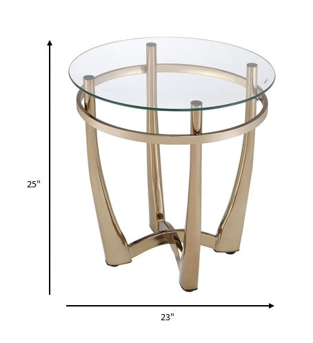 25" Champagne And Clear Glass Round End Table
