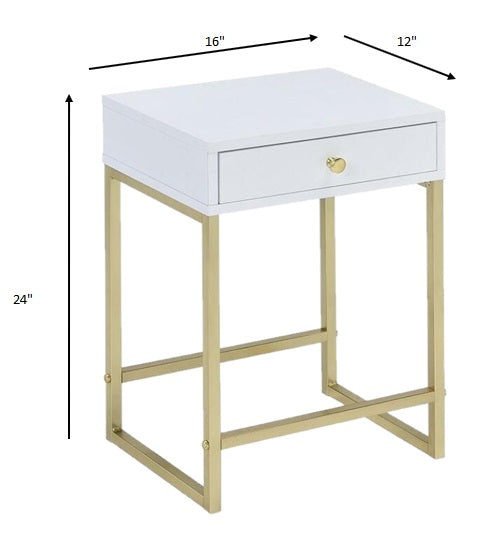 24" Gold And Black Solid Wood End Table With Drawer