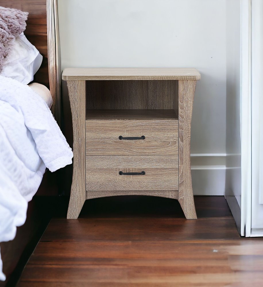 25" White Wood Two Drawer Nightstand