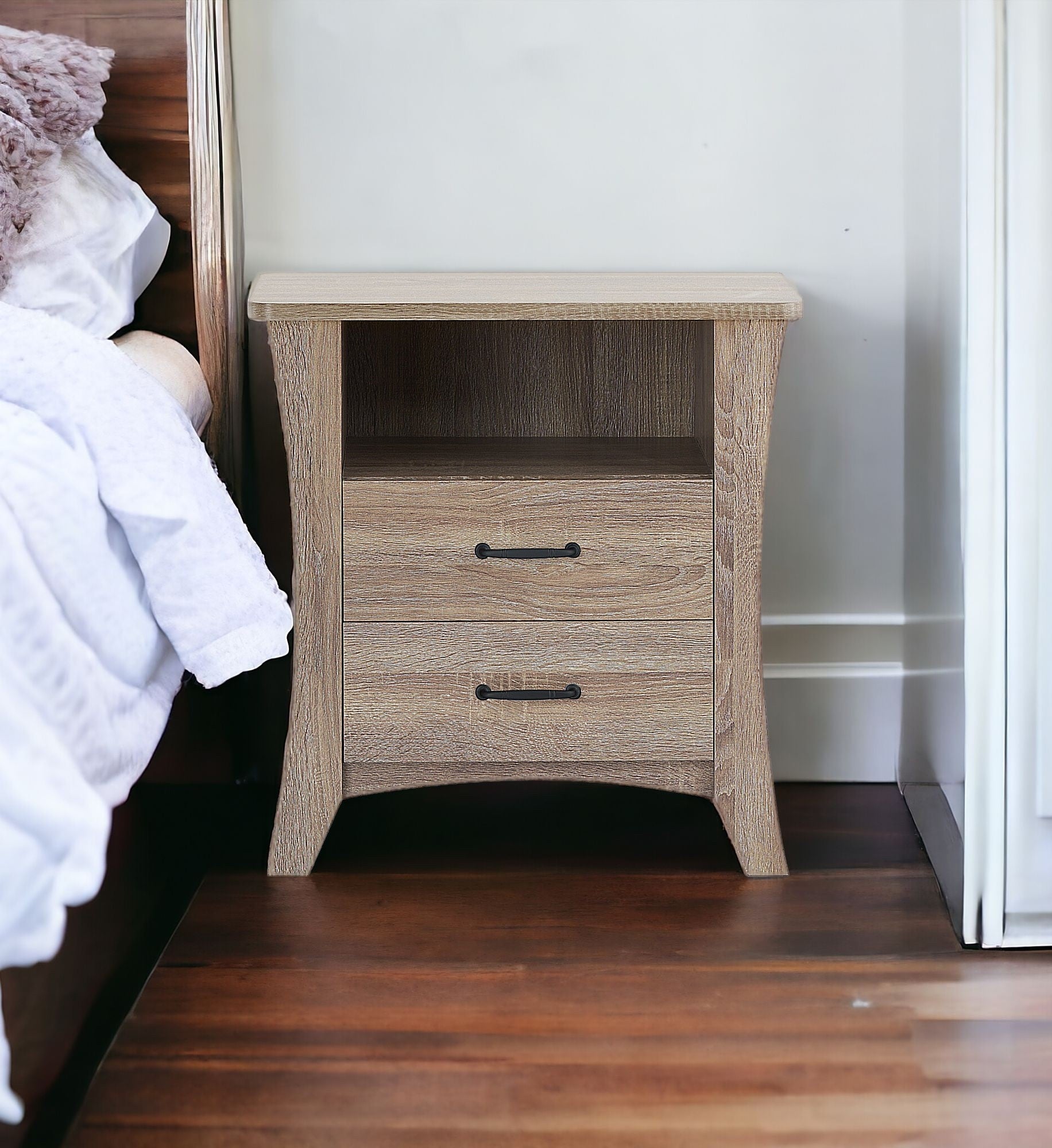 24" Brown Two Drawers Nightstand