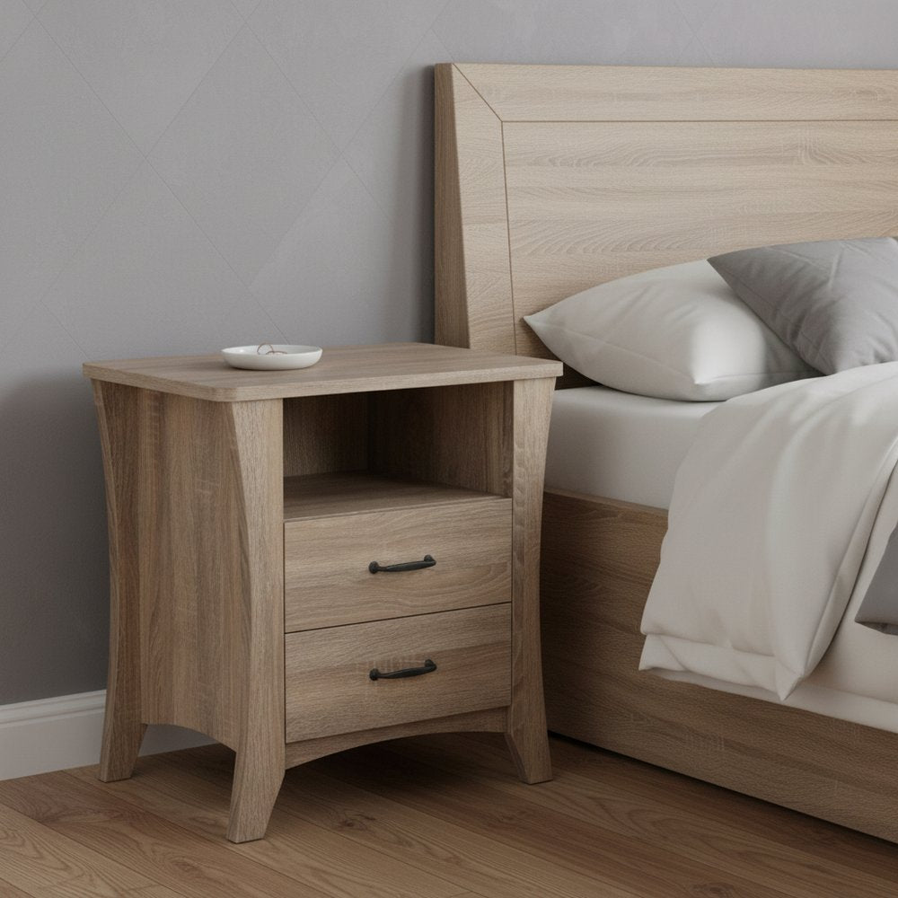 24" Brown Two Drawers Nightstand