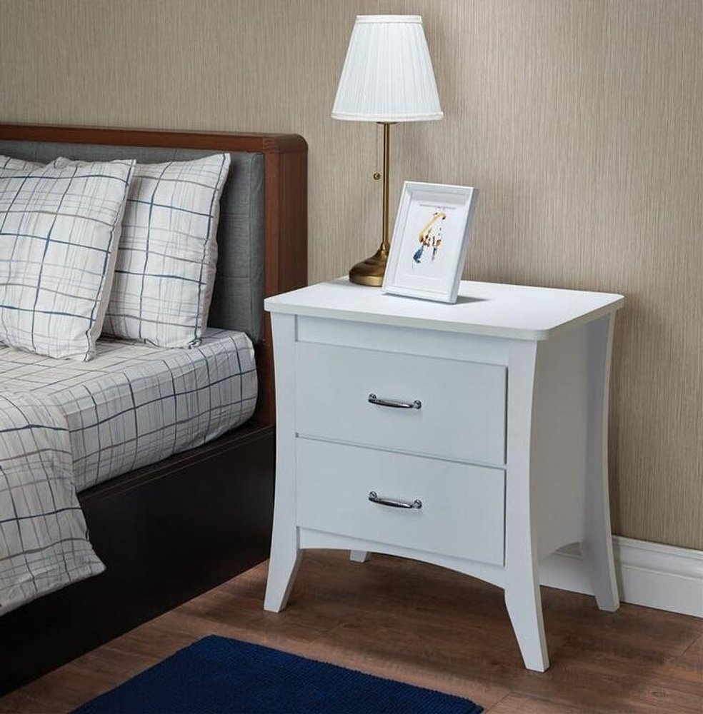 25" White Wood Two Drawer Nightstand