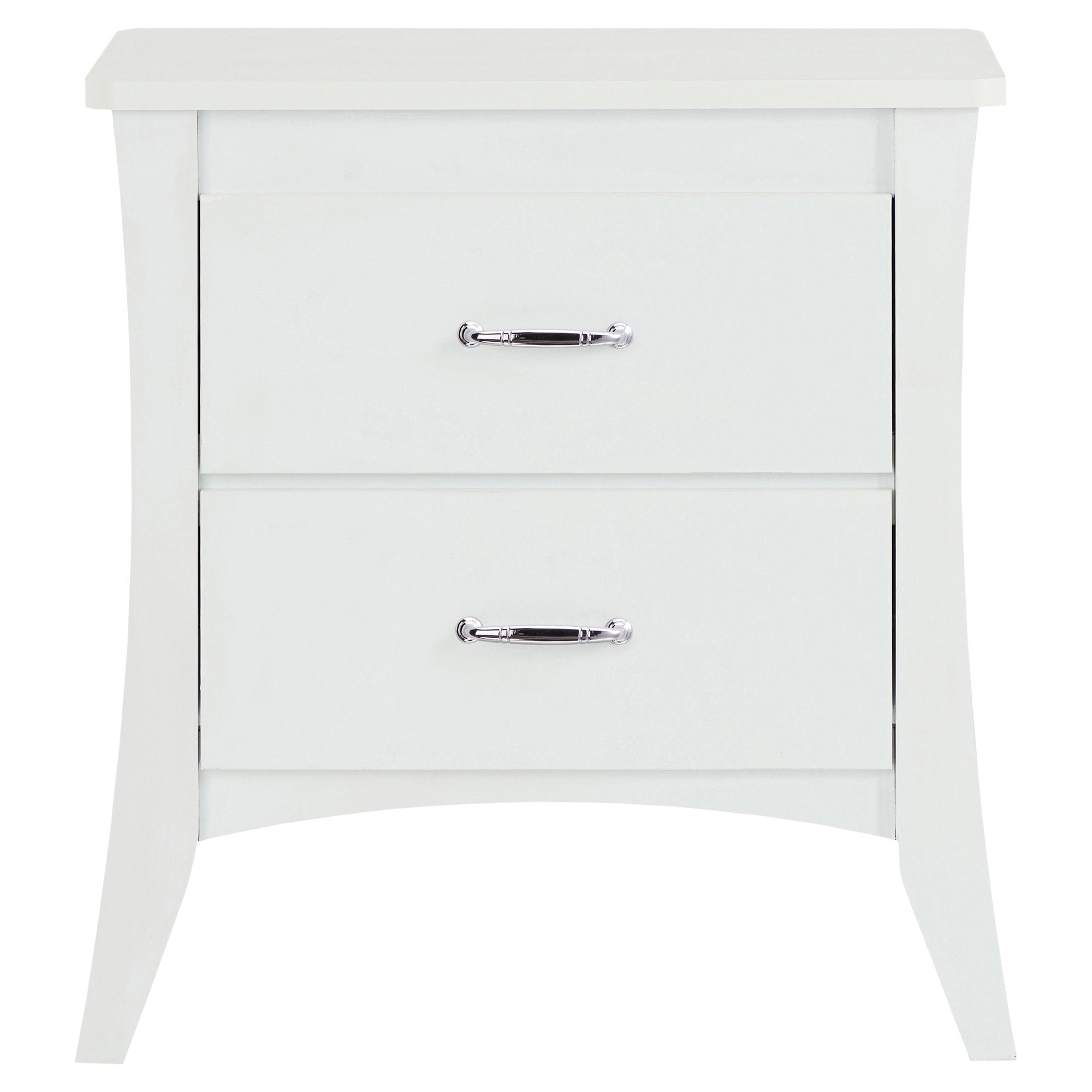 25" White Wood Two Drawer Nightstand