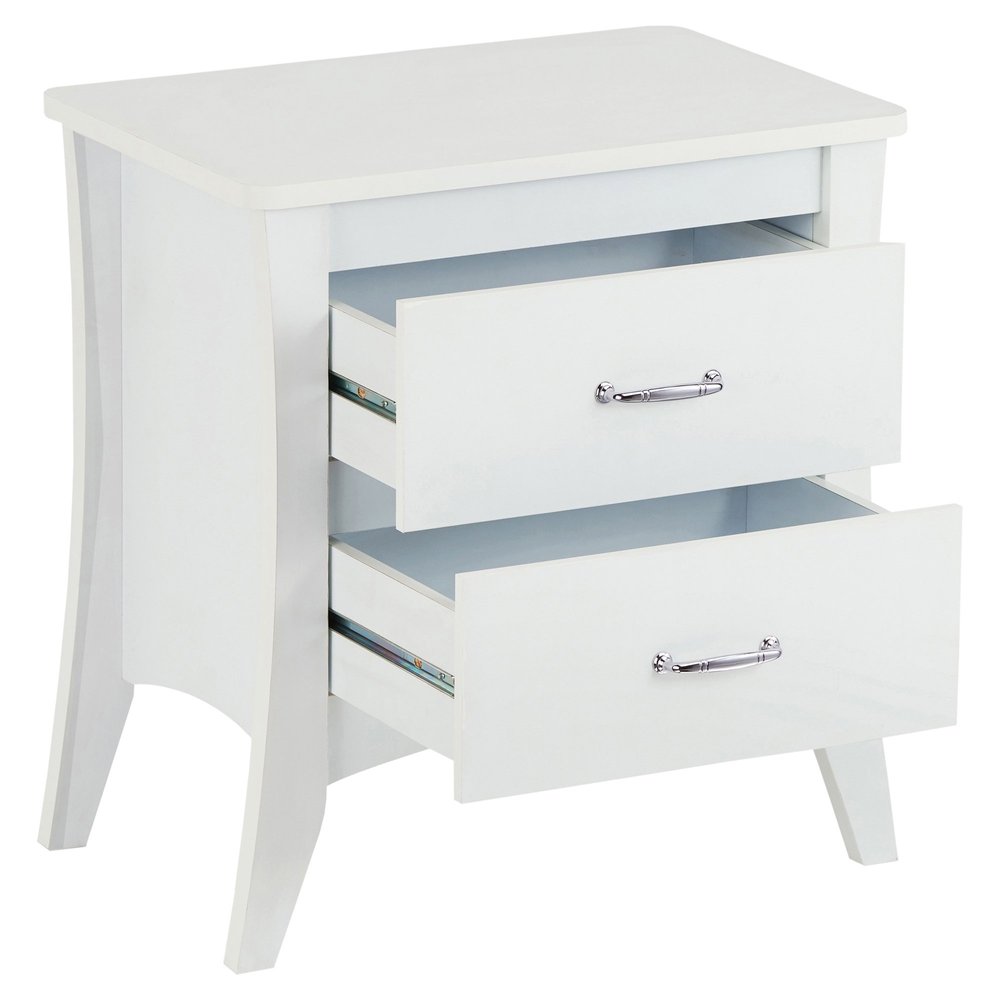 25" White Wood Two Drawer Nightstand