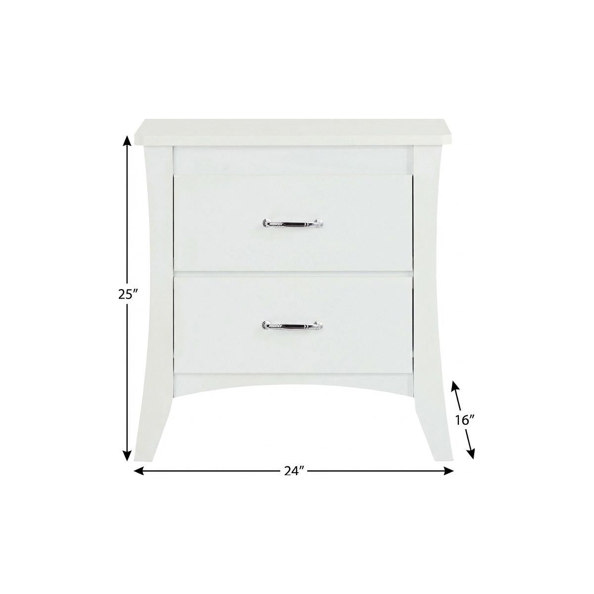 25" White Wood Two Drawer Nightstand