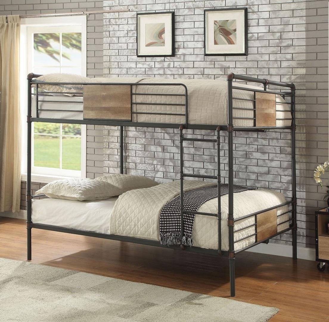 Dark Brown Full Industrial Metal Bunk Bed