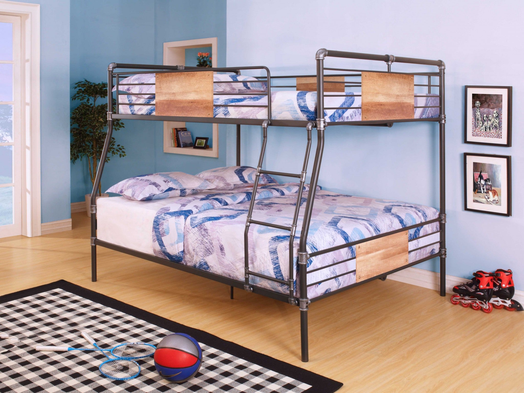 Dark Brown Full Industrial Metal Bunk Bed