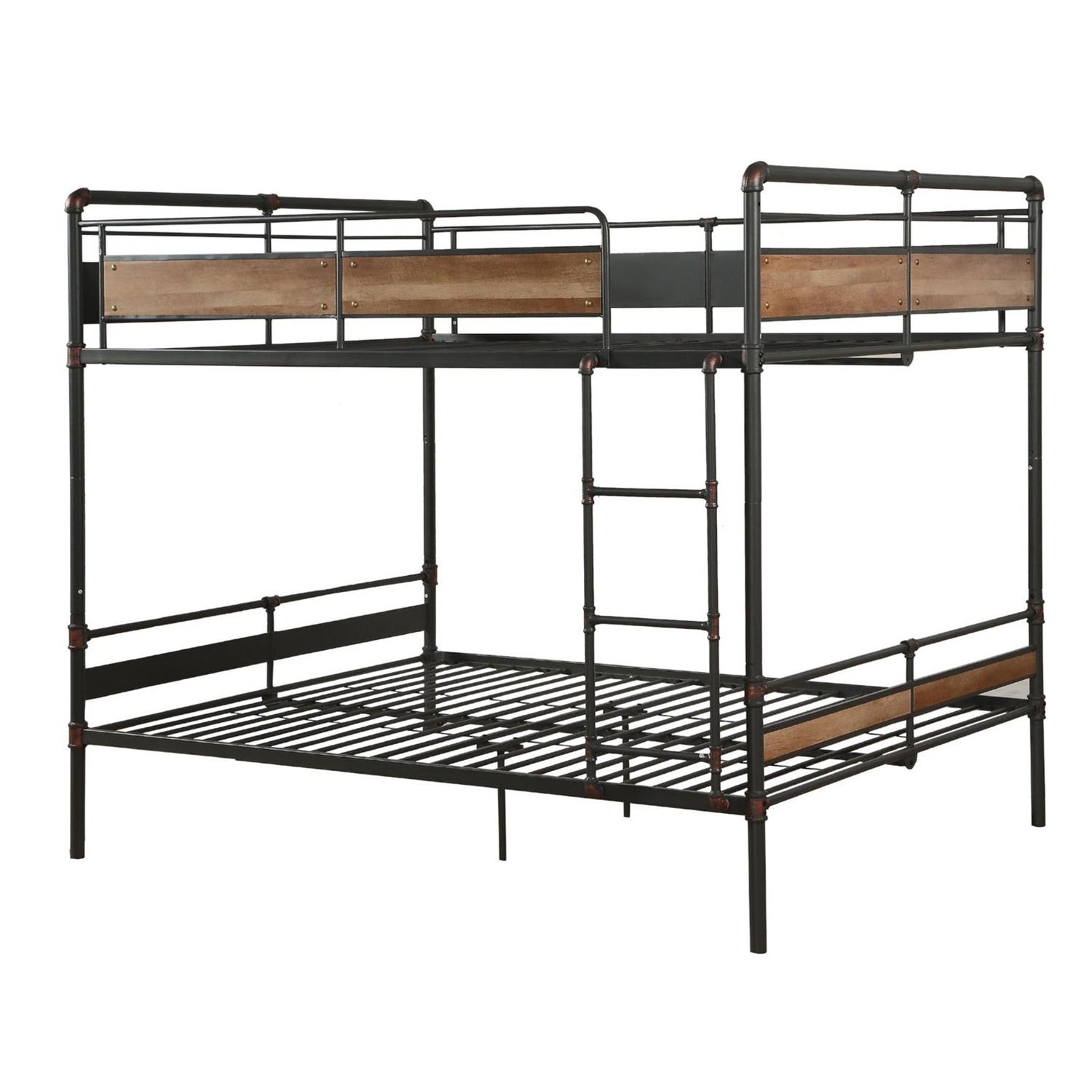 Dark Brown Full Industrial Metal Bunk Bed