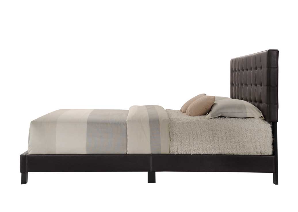 Solid Wood Queen Tufted Espresso Upholstered Faux Leather Bed