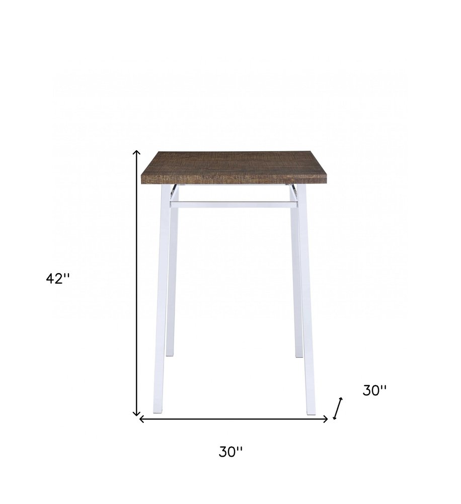 30" Brown and White Metal and Solid Wood Square Bar Table