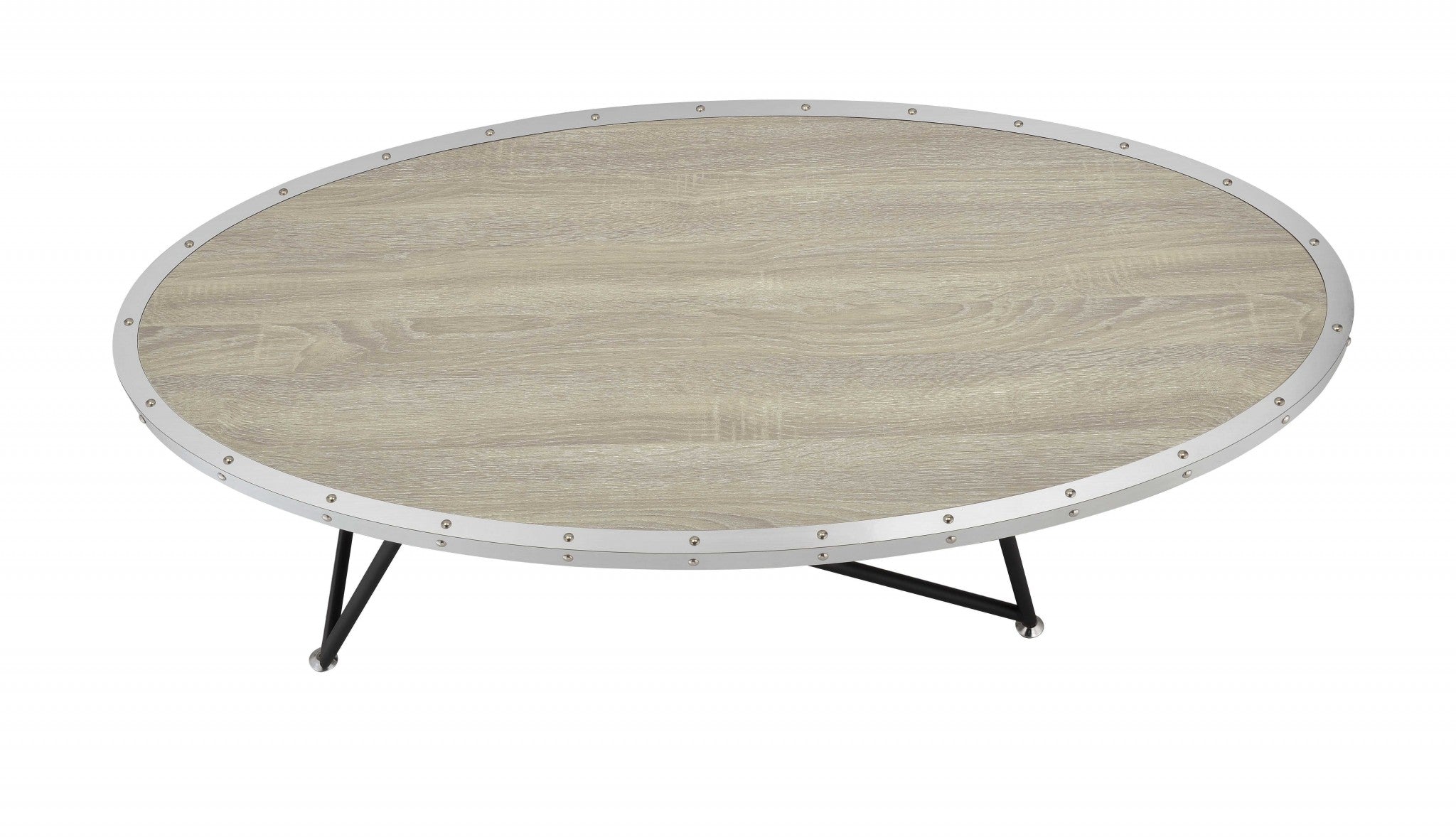 46" Gray and Black Wood and Iron Oval Coffee Table