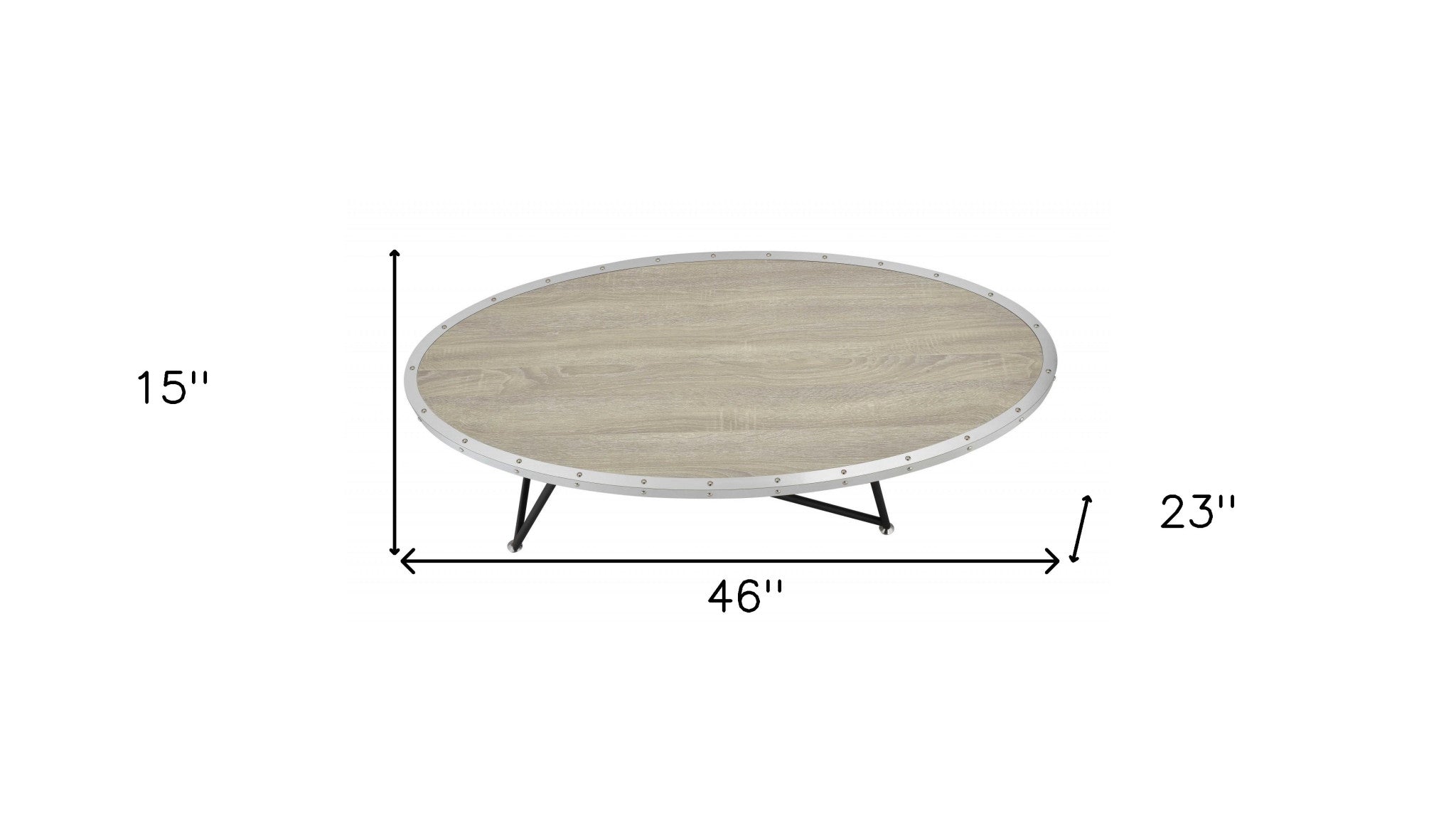 46" Gray and Black Wood and Iron Oval Coffee Table