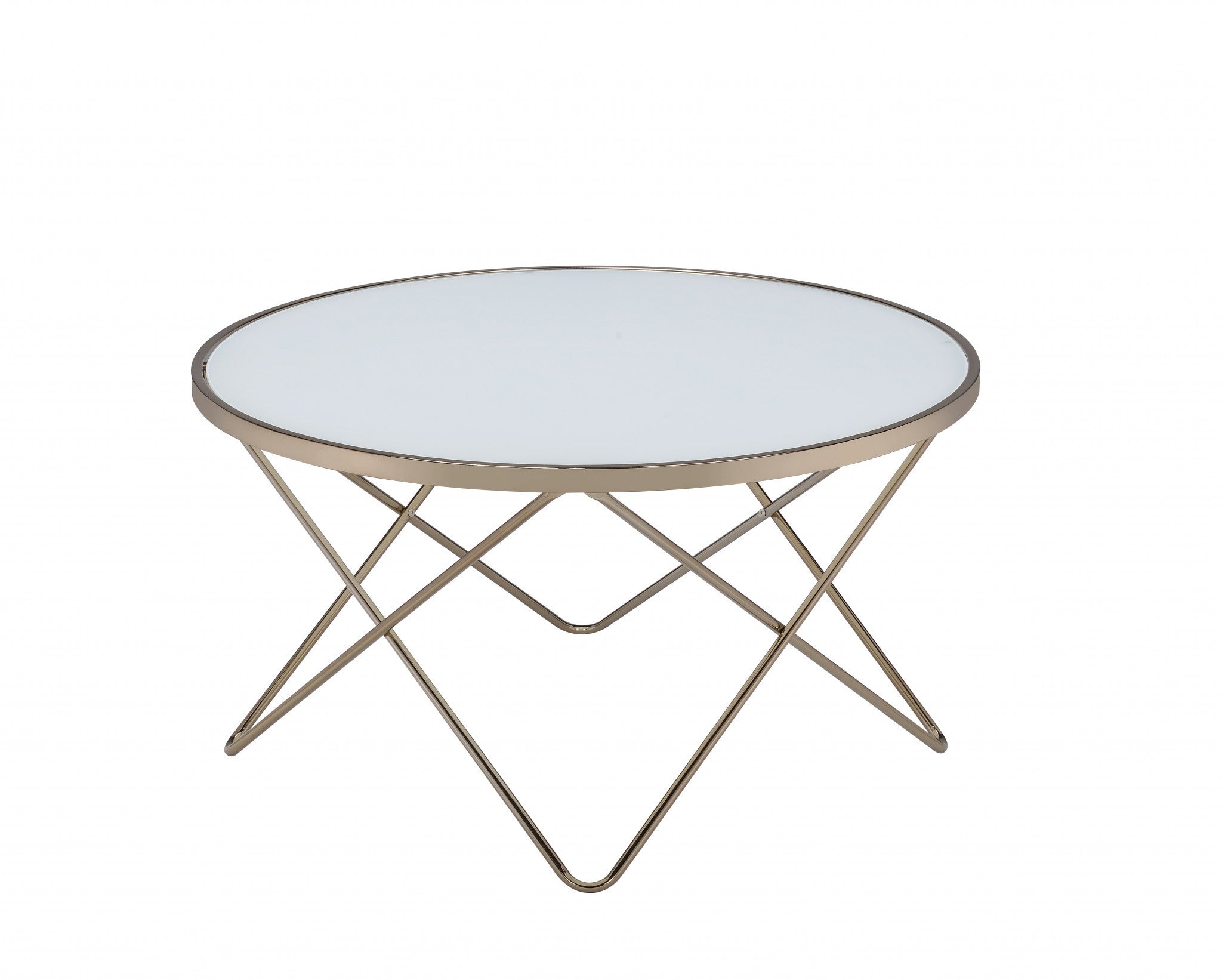 34" X 34" X 18" Frosted Glass Champagne Coffee Table