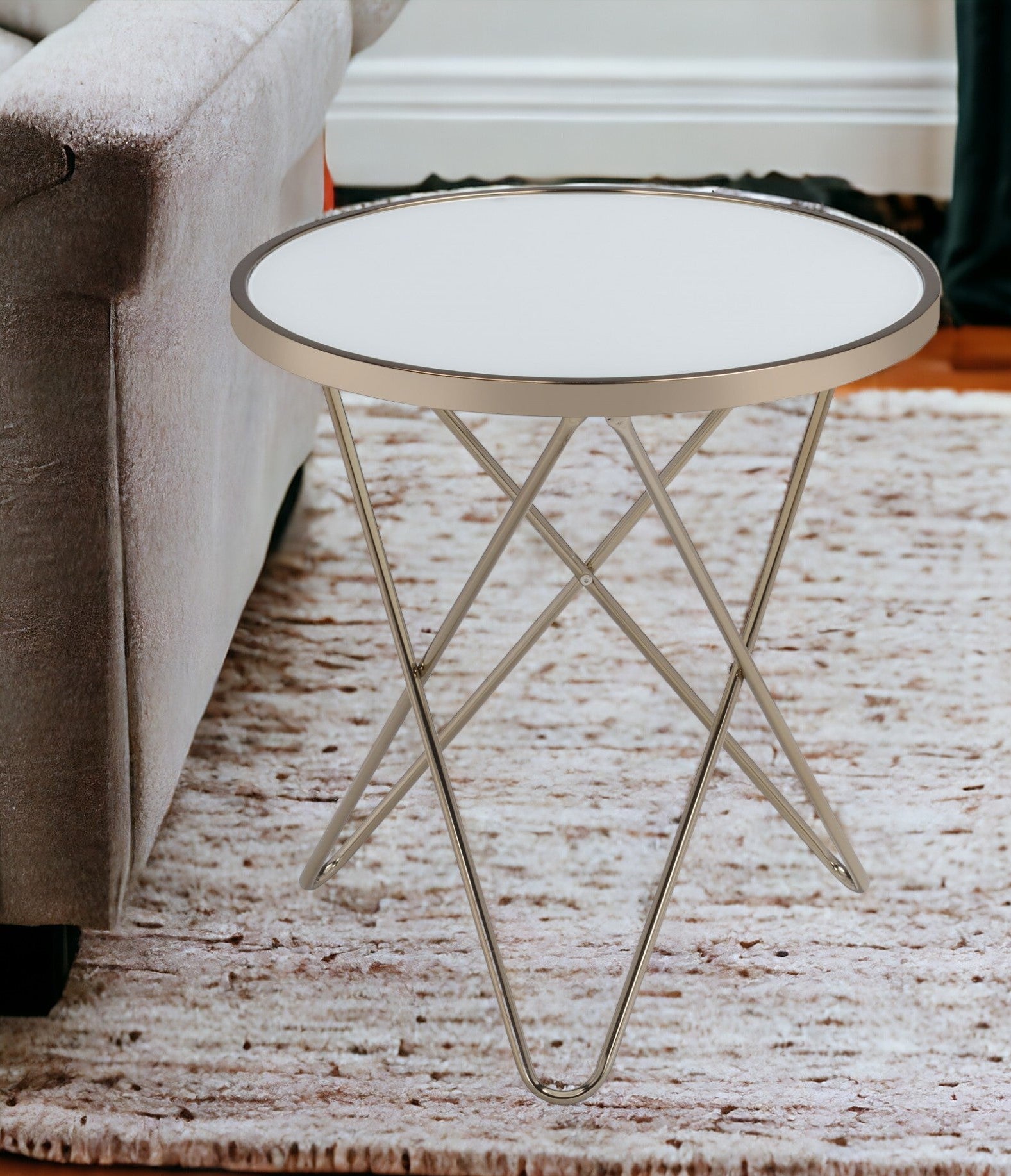 22" Brass And Clear Glass Round End Table