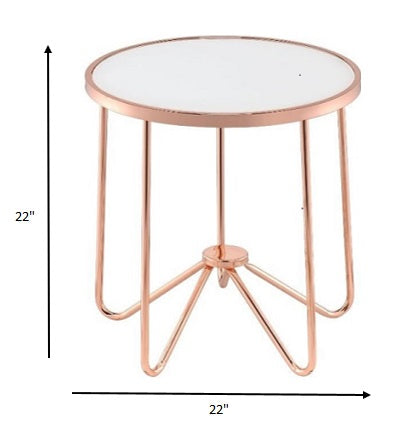 22" Rose Gold And Clear Glass Round End Table