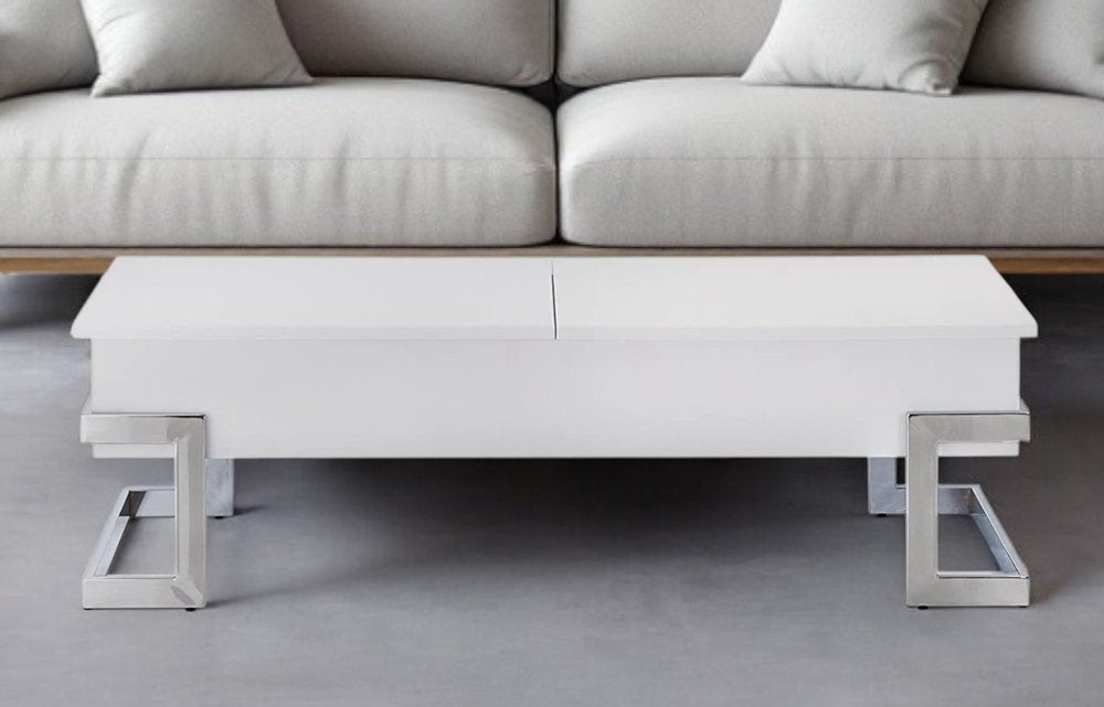 47" Black and Silver Wood And Iron Lift Top Sled Coffee Table