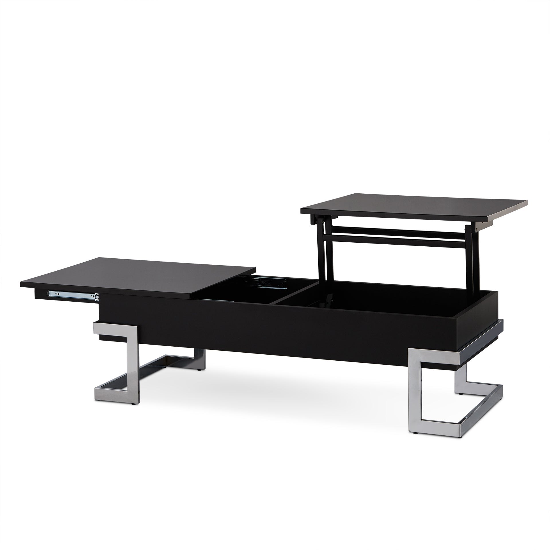 47" Black And Silver Iron Lift Top Coffee Table