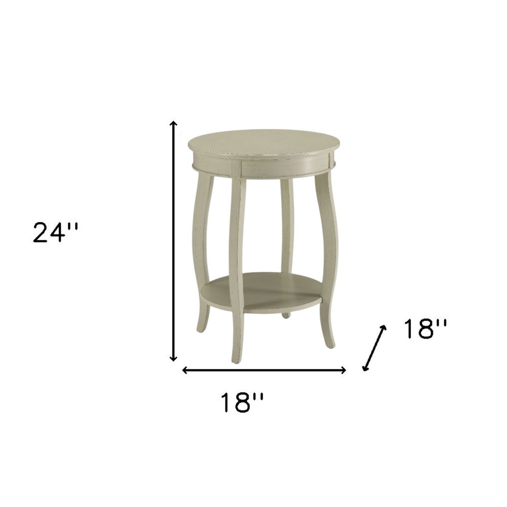 24" Teal Blue Solid Wood Round End Table With Shelf